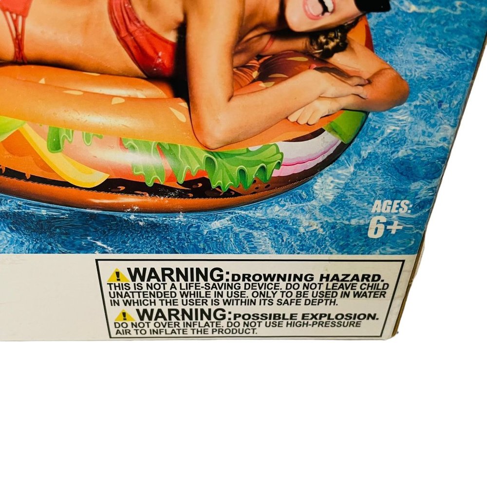 High Five Adult Hamburger Inflatable Swimming Pool Fun Float 39" - Picture 3 of 5